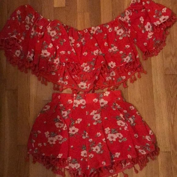 Solaris Style Other - S Red Floral Two Peice Set